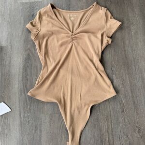American Eagle Outfitters Beige Ribbed Bodysuit